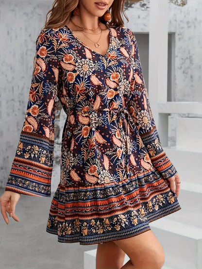 Kleid mit Paisley-Druck und weiten Ärmeln | Hinke