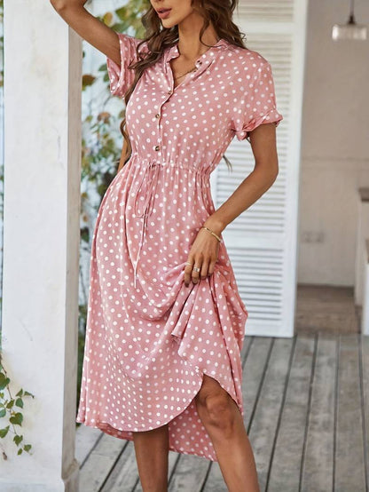 – a-linien-kleid mit polka-dot-print und v-ausschnitt