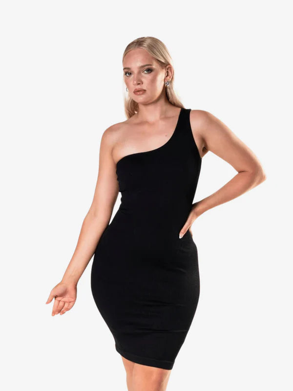 Eine Schulter Midi Shapewear Kleid