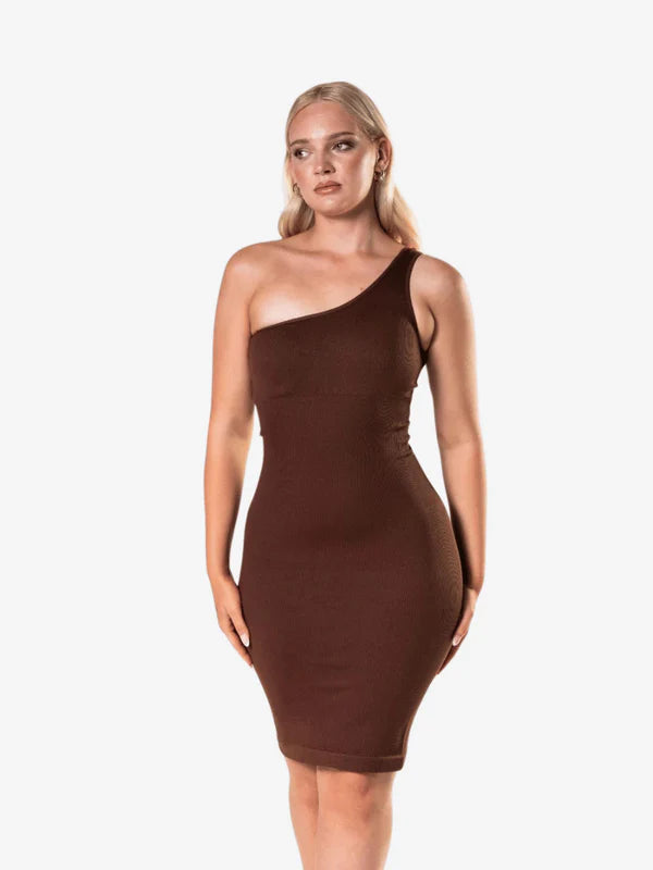 Eine Schulter Midi Shapewear Kleid