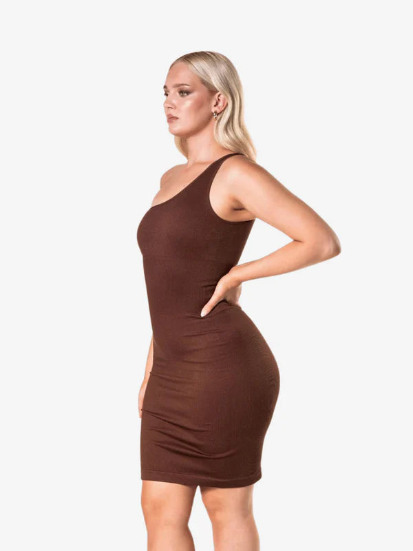 Eine Schulter Midi Shapewear Kleid