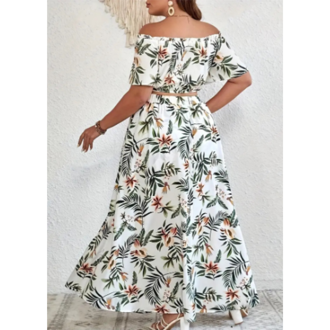 Blumen Print Rundhalsausschnitt Damen Kleid | Weiß