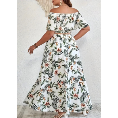 Blumen Print Rundhalsausschnitt Damen Kleid | Weiß