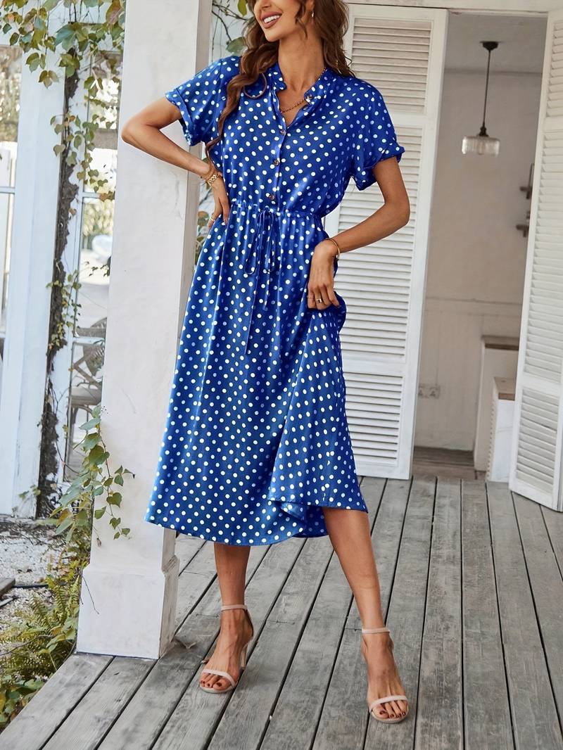 – a-linien-kleid mit polka-dot-print und v-ausschnitt