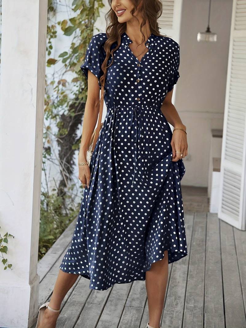 – a-linien-kleid mit polka-dot-print und v-ausschnitt