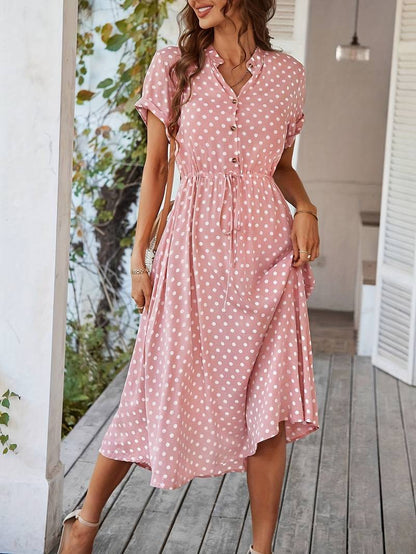 – a-linien-kleid mit polka-dot-print und v-ausschnitt