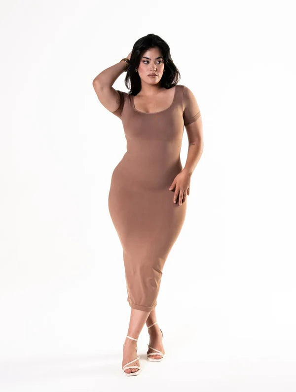 Kurzärmeliges Midi Shapewear Kleid