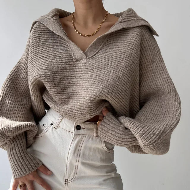 Strukturierter Strickpullover mit Kragen