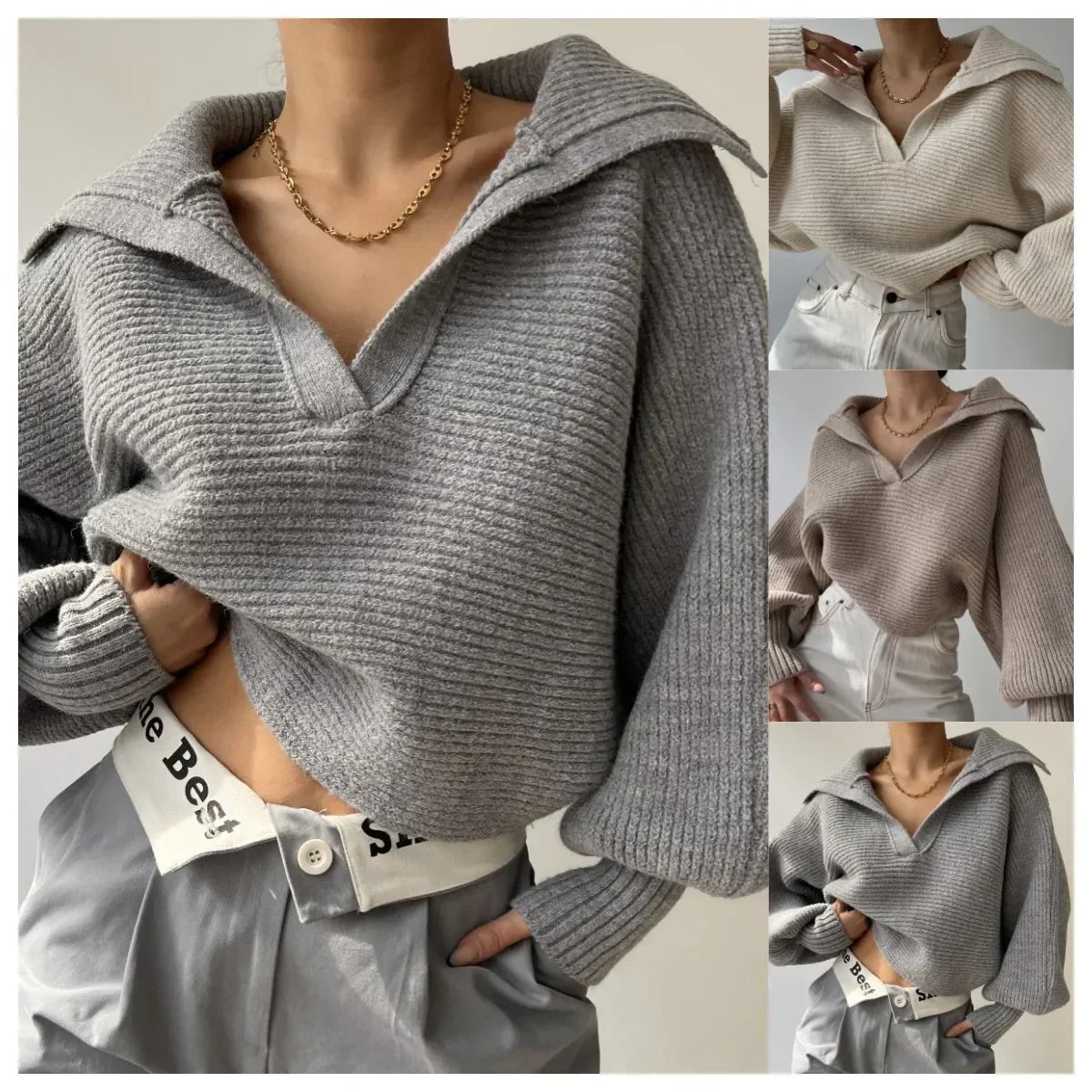 Strukturierter Strickpullover mit Kragen