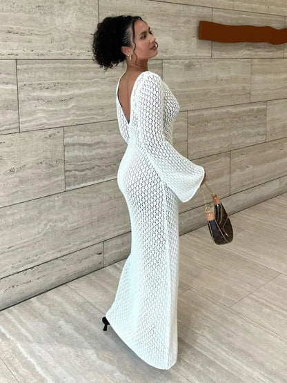 Tossy Weiß gestrickt Maxi Damen Kleid