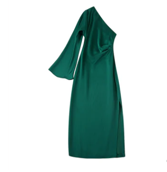 – schlichtes satin-maxikleid mit seitenschlitz