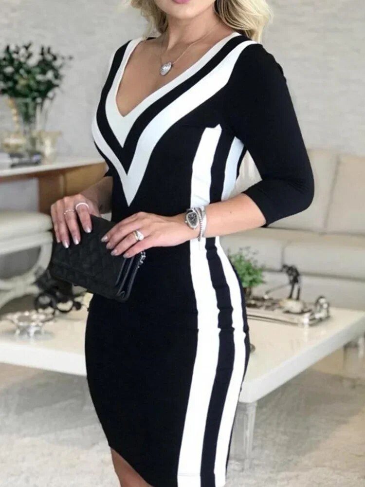 Farbig gestreiftes Band Bodycon Kleid