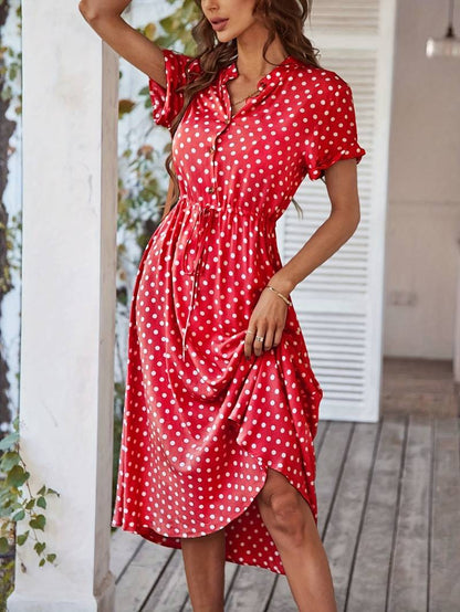 – a-linien-kleid mit polka-dot-print und v-ausschnitt