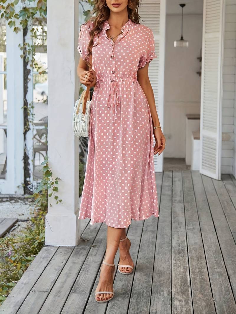 – a-linien-kleid mit polka-dot-print und v-ausschnitt