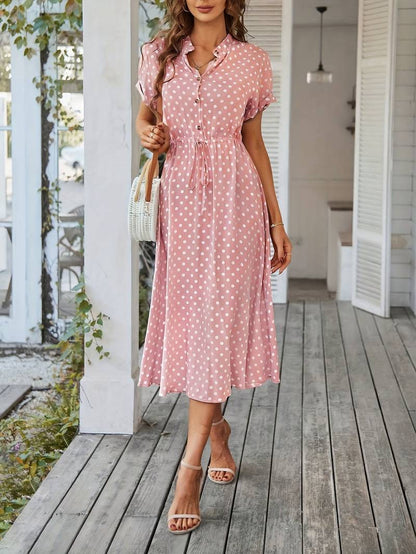 – a-linien-kleid mit polka-dot-print und v-ausschnitt