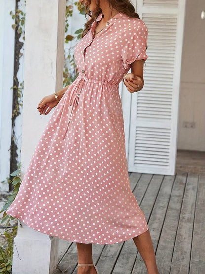 – a-linien-kleid mit polka-dot-print und v-ausschnitt